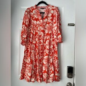 Floral Orange and White Midi Dress or Coverup